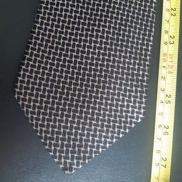 Emporio Armani Silk Men's Tie, White with Black Pattern - Picture 11 of 12